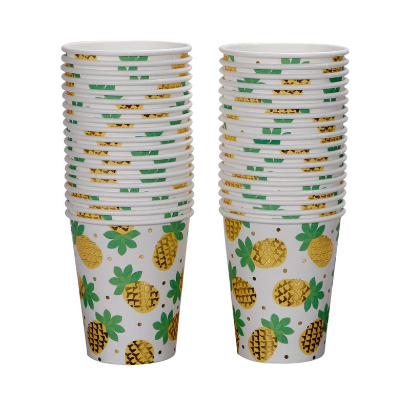 Geeklife Gold Pineapple Paper Cups, 9 oz Fruit Decorative Party Cups Set, Sparkly Gold Foil Disposable Paper Cups,40 pcs - Image 1